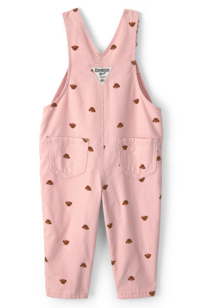 Print Corduroy Overalls, Alternate, color, PINK BEAR CORD OVERALL