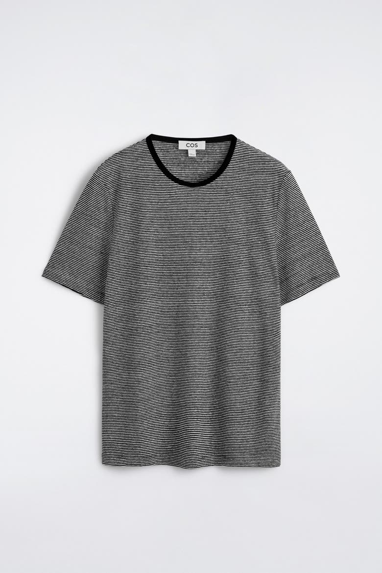 Linen-jersey T-shirt, Alternate, color, BLACK / STRIPED