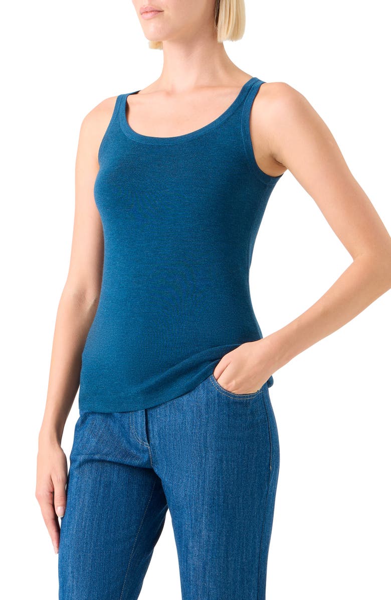Akris punto Fitted Virgin Wool Sweater Tank, Alternate, color, Teal