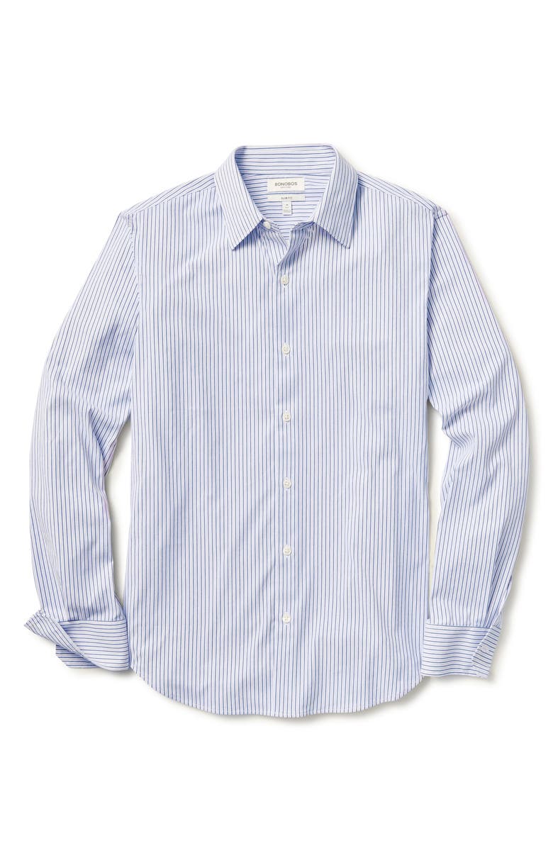 Bonobos Tech Slim Fit Stripe Performance Button-Up Shirt, Alternate, color, Blue Lavender Twill Stripe