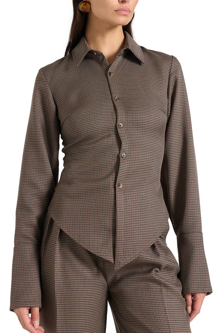 Sonia Houndstooth Cinch Shirt, Alternate, color, Brown