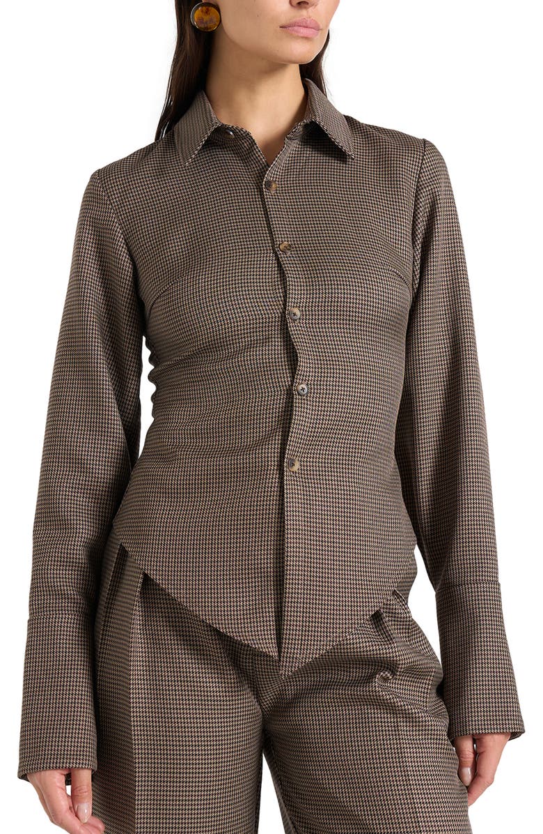 Manière De Voir Sonia Houndstooth Cinch Shirt, Alternate, color, Brown