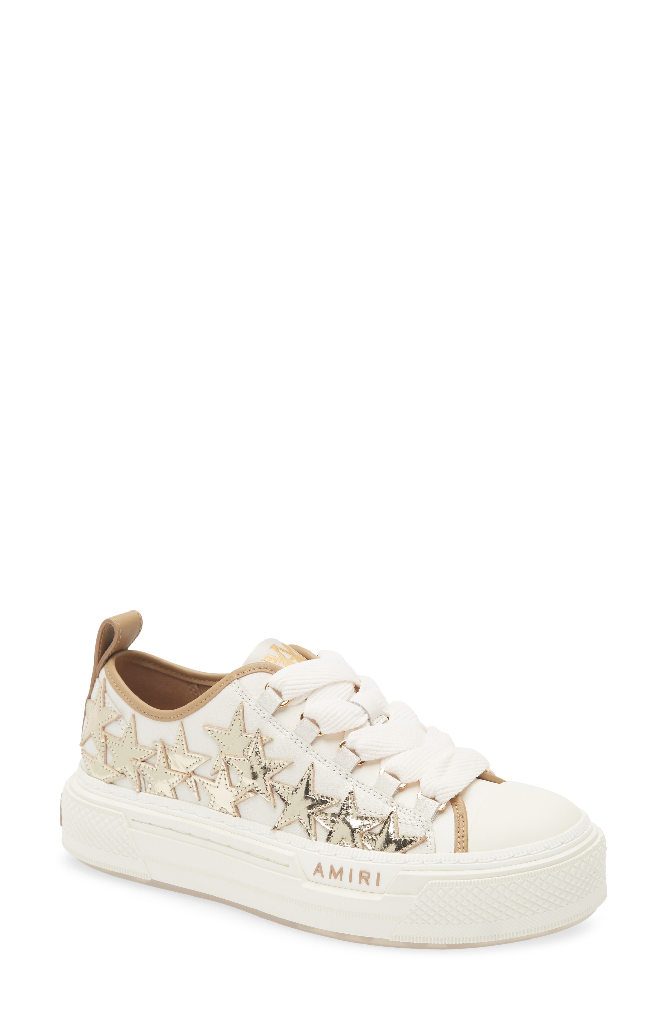 AMIRI Stars Court Low Top Platform Sneaker, Main, color, White/ Gold/ Brown