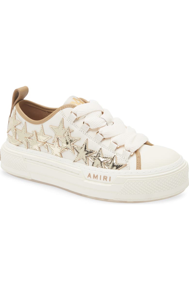 AMIRI Stars Court Low Top Platform Sneaker, Main, color, White/ Gold/ Brown