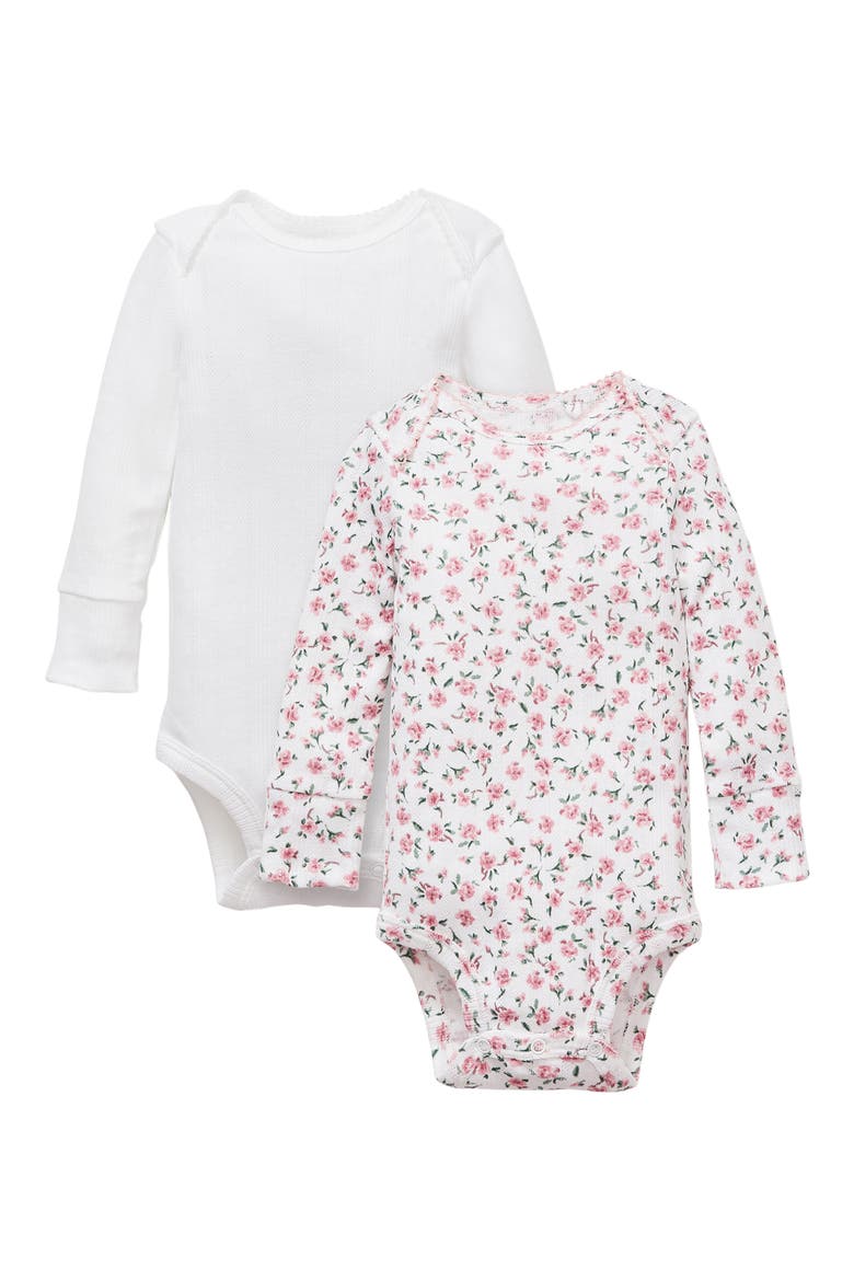 Set of 2 Assorted Pointelle Long Sleeve Bodysuits, Main, color, PINK