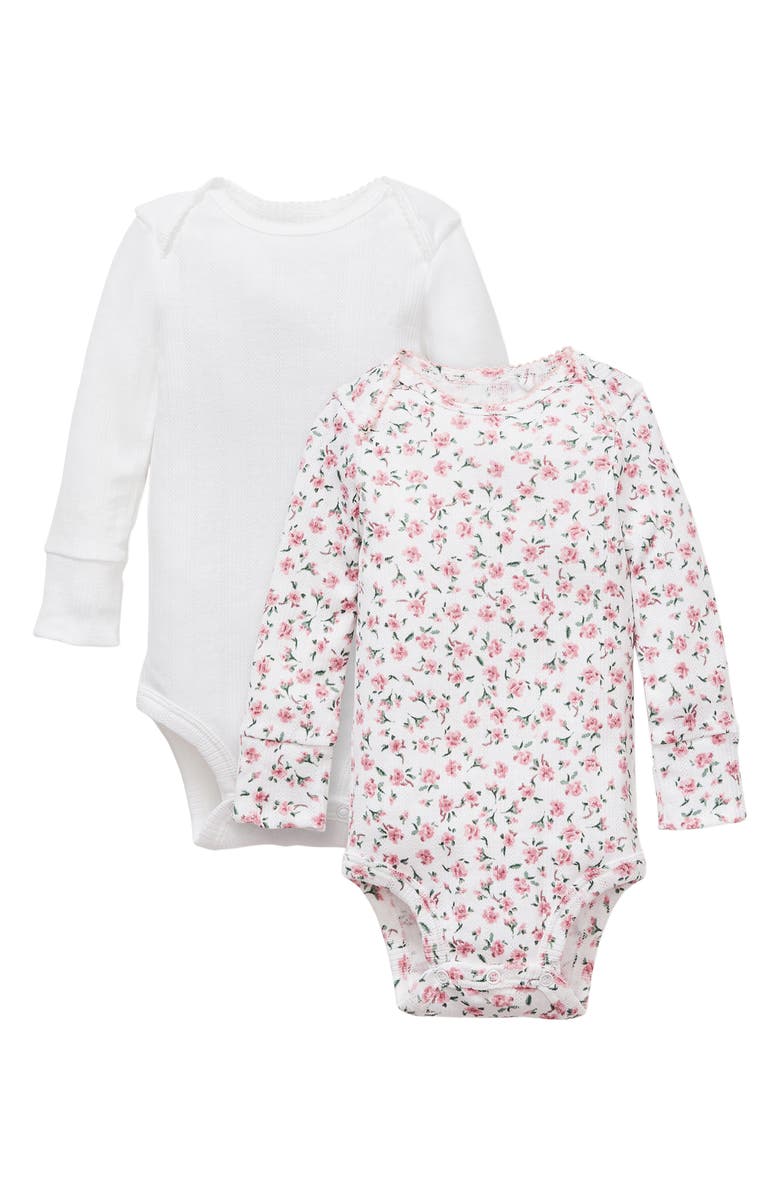 Petite Plume Set of 2 Assorted Pima Cotton Pointelle Knit Bodysuits, Main, color, Pink