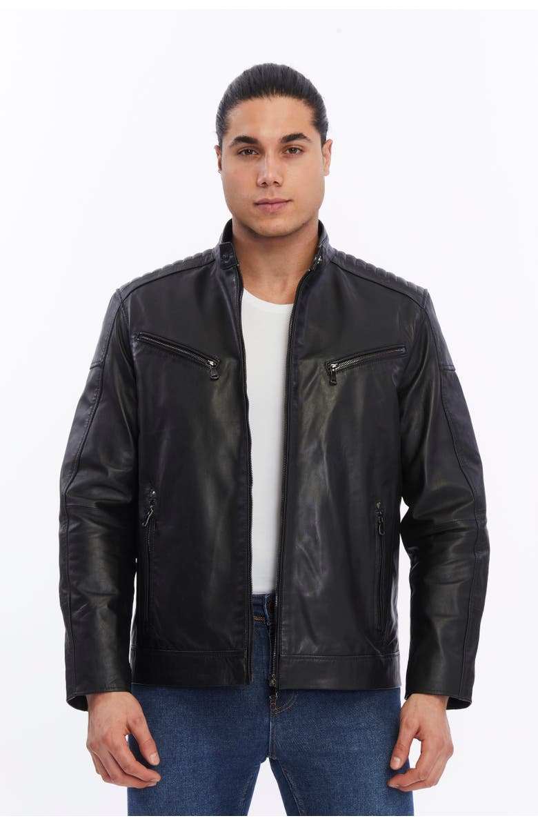 FURNIQ UK LLC Sullivan Leather Jacket, Main, color, Black