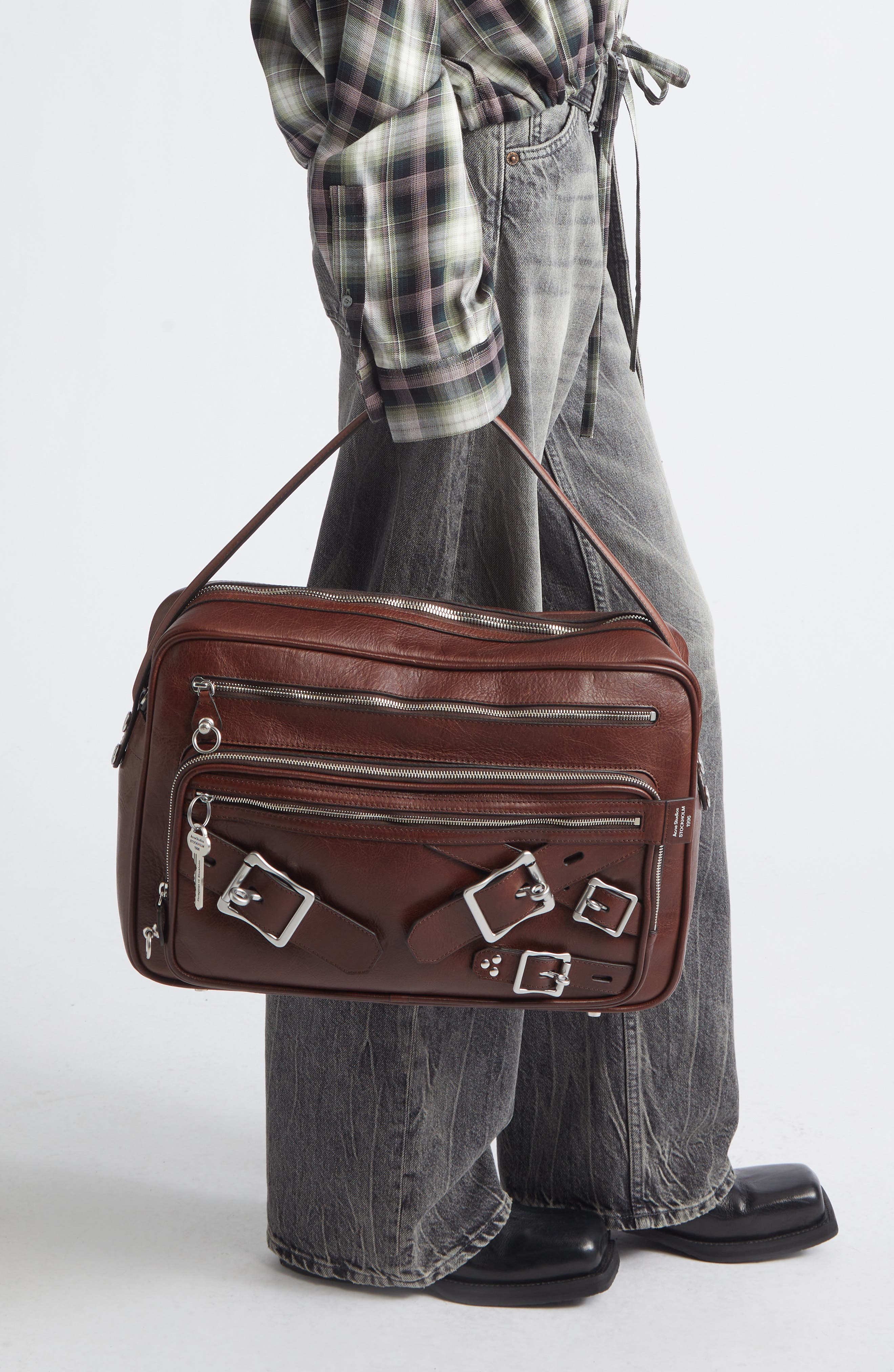 Acne Studios Camero Belts Camera Bag, Alternate, color, Cognac Brown