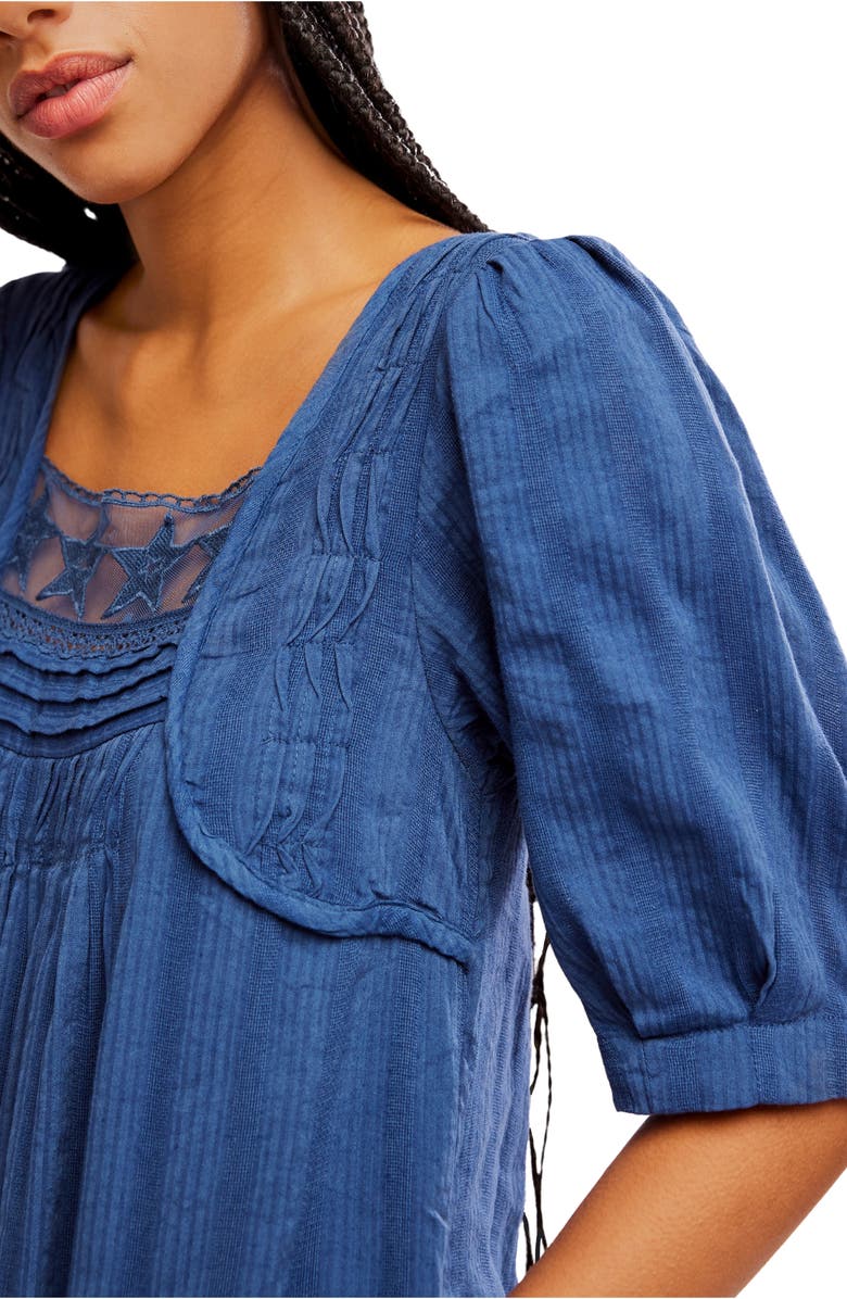 Free People Calder Smocked Midi Dress, Alternate, color, Skipper Blue