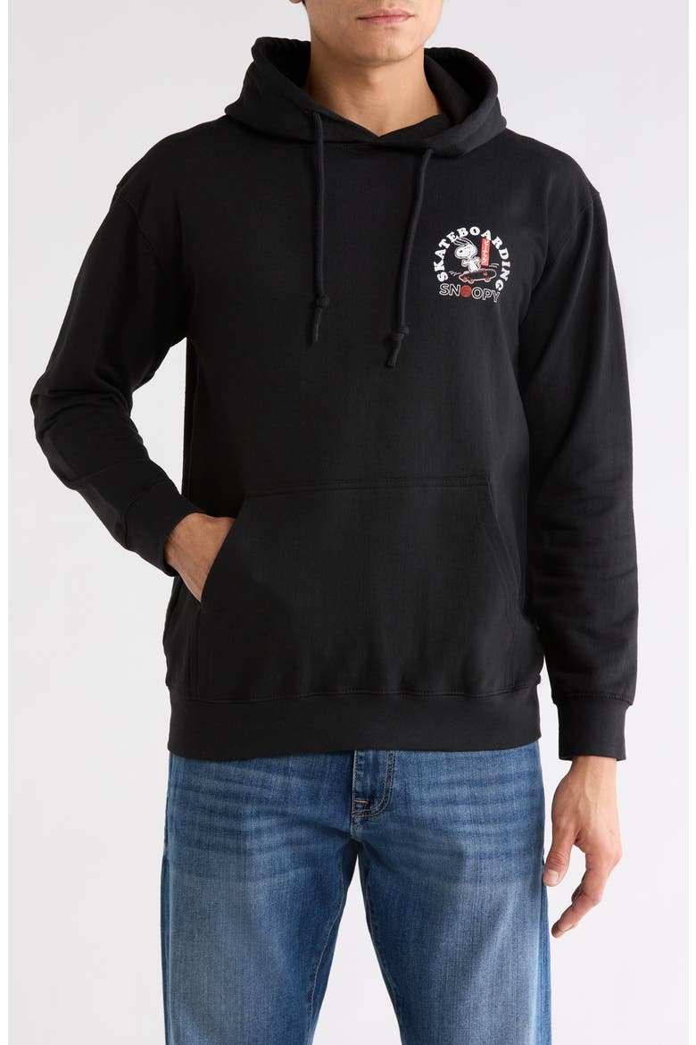 Snoopy Skateboarding Graphic Hoodie, Main, color, BLACK