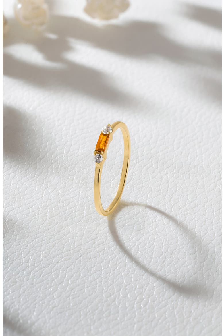 Baguette & Round Gemstone Ring, Alternate, color, ORANGE