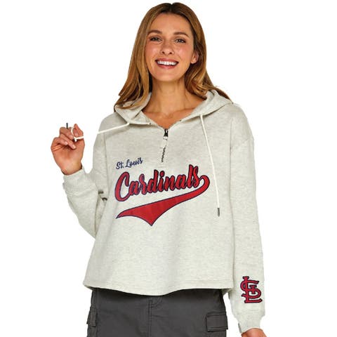 Women's Soft as a Grape  Oatmeal St. Louis Cardinals Fleece Quarter-Zip Hoodie