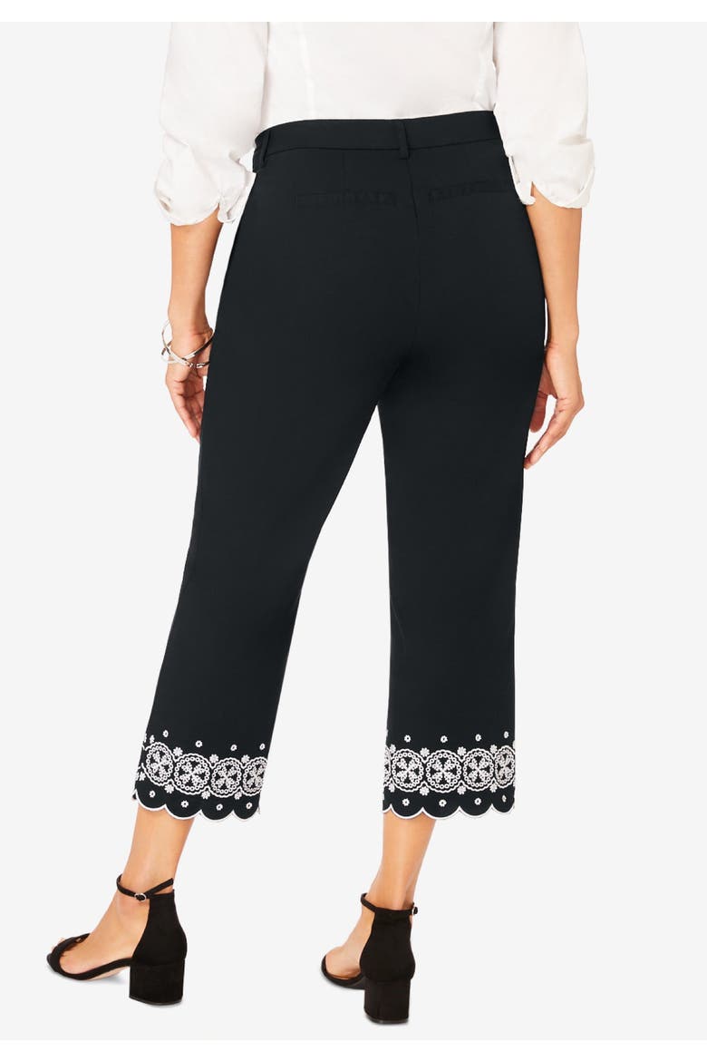 Stretch Poplin Classic Cropped Straight Leg Pant, Alternate, color, TEA ROSE MEDALLION EMBROIDERY