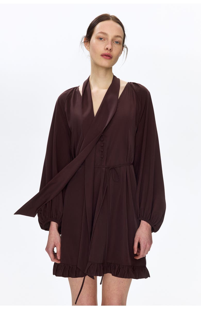 H&M Scarf-detail Dress, Alternate, color, Dark Brown