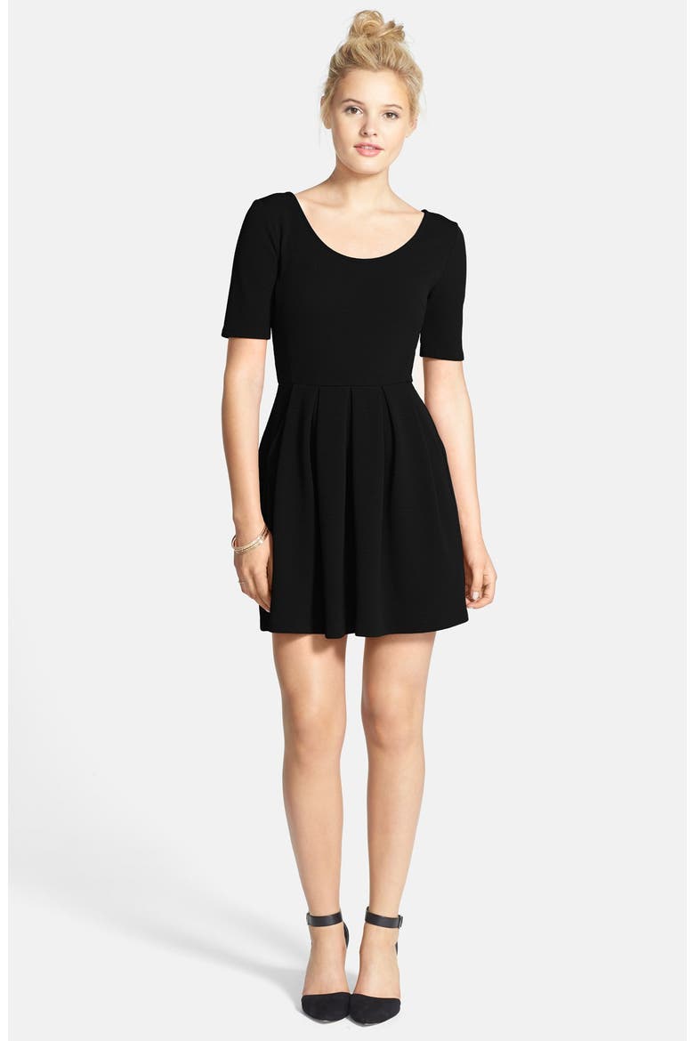 Text Knit Skater Dress, Main, color, BLACK