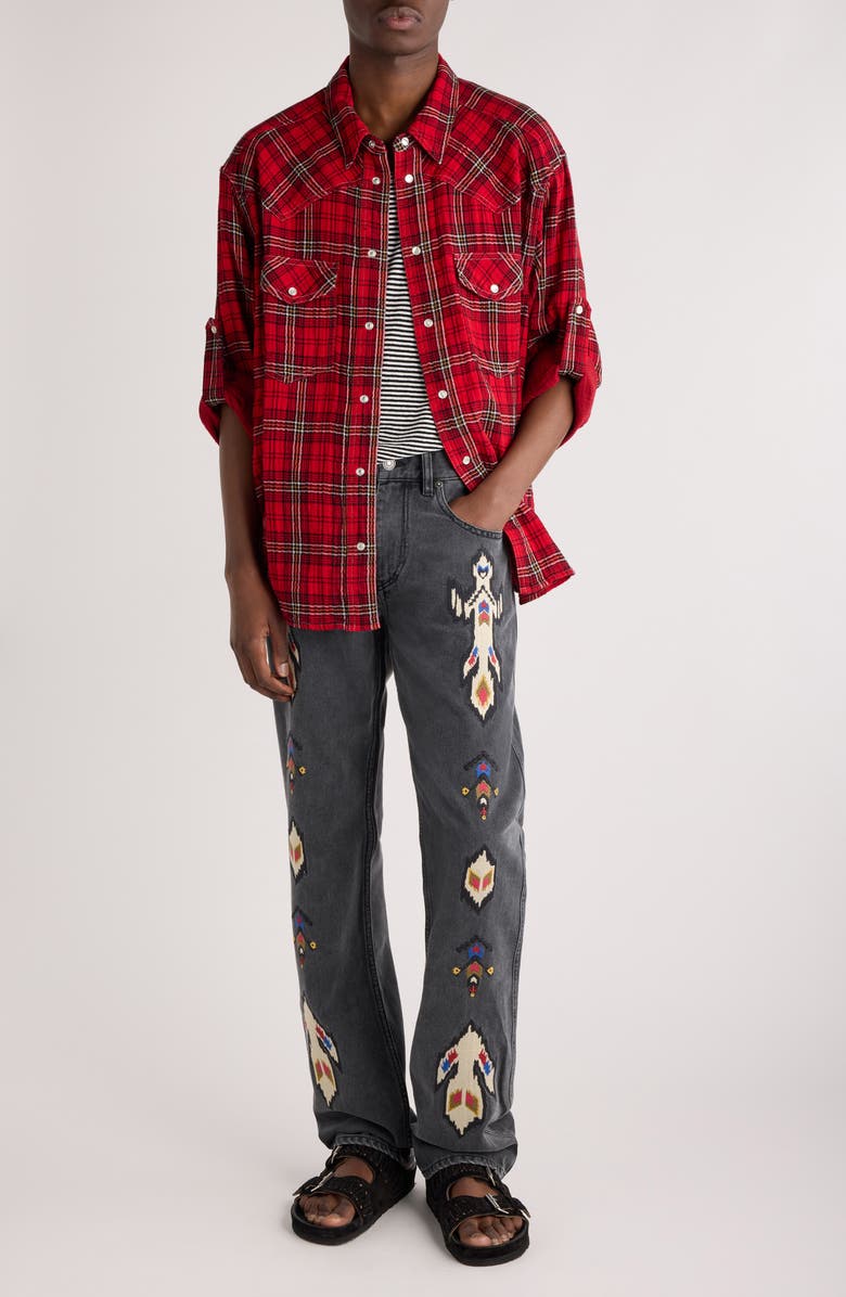 Isabel Marant Panema Plaid Cotton Snap-Up Shirt, Alternate, color, 