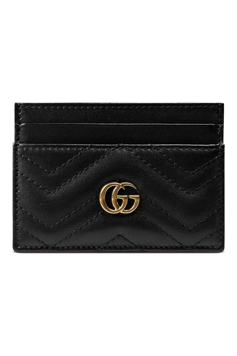 Matelassé Leather Card Case, Main, color, NERO