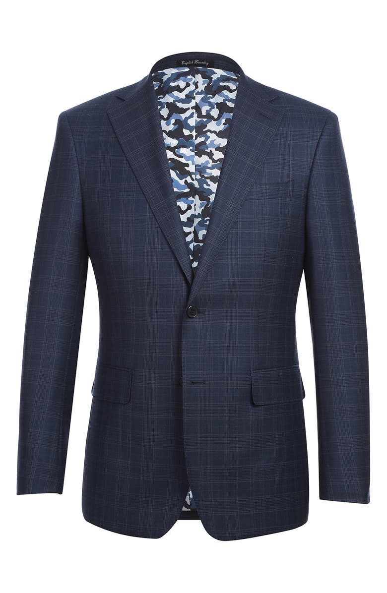 English Laundry Plaid Trim Fit Notch Lapel Wool Blend Two-Piece Suit, Alternate, color, Navy