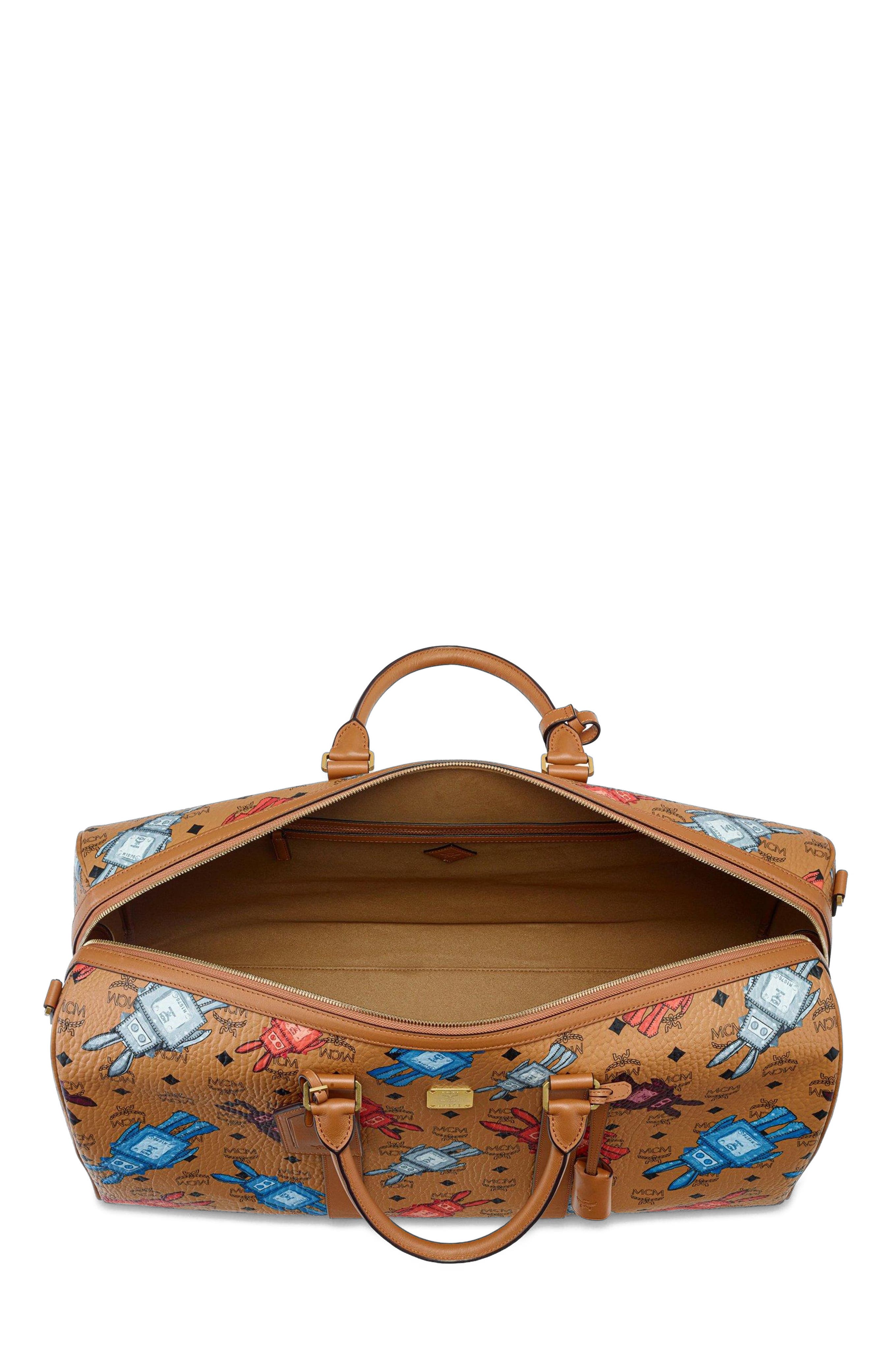 MCM X-Large Ottomar Weekender Bag in Rabot Visetos, Alternate, color, Cognac