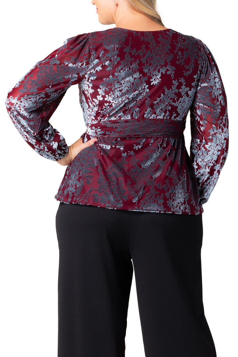 Loretta Burnout Velvet Wrap Top, Alternate, color, BURGUNDY FROSTED BRANCHES