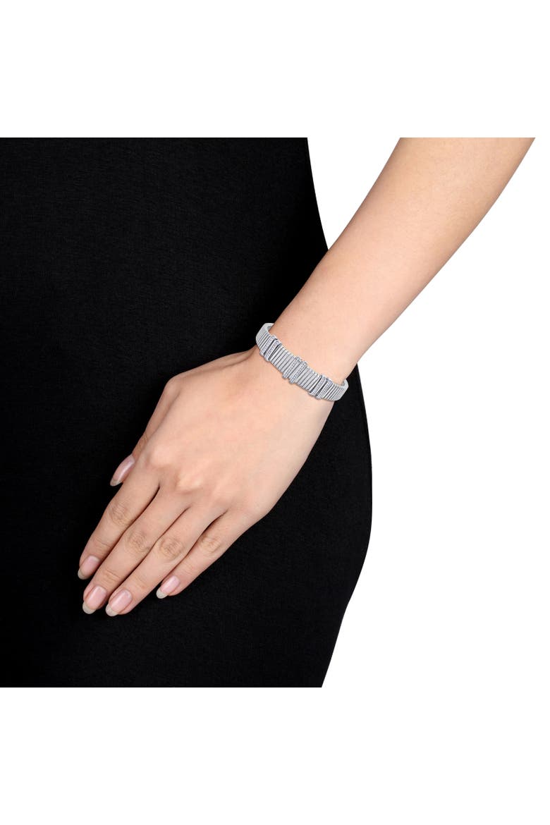 Cubic Zirconia Omega Wide Bangle Bracelet Two-Tone, Alternate, color, Sterling Silver