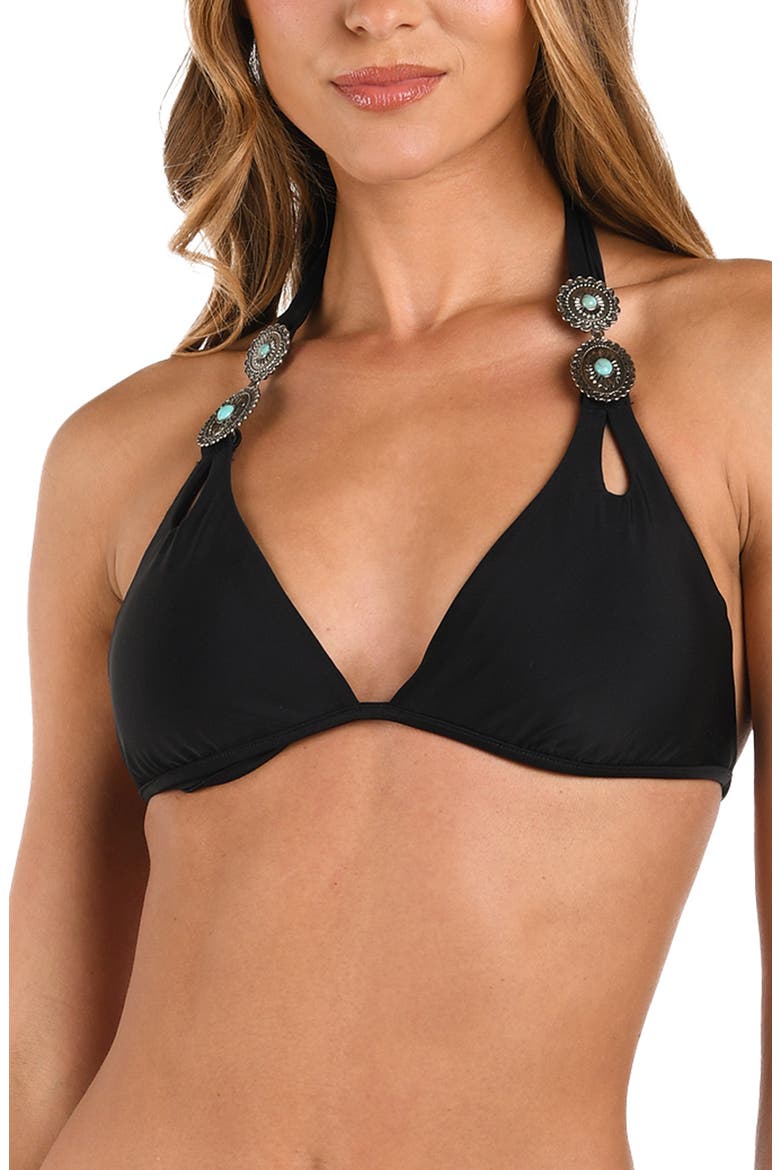 Annabelle Concho Embellished Underwire Bikini Top, Main, color, BLACK