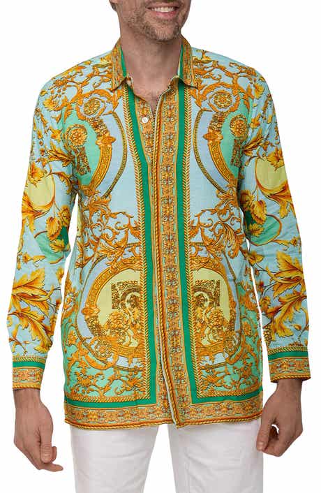 RANEES Extra Trim Fit Print Linen & Cotton Button-Up Resort Shirt