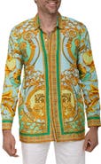 RANEES Extra Trim Fit Print Linen & Cotton Button-Up Resort Shirt