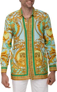 RANEES Extra Trim Fit Print Linen & Cotton Button-Up Resort Shirt