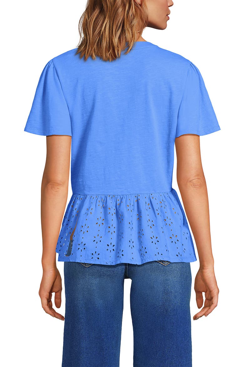 Short Sleeve Mixed Media Eyelet Top, Alternate, color, Crisp Blue