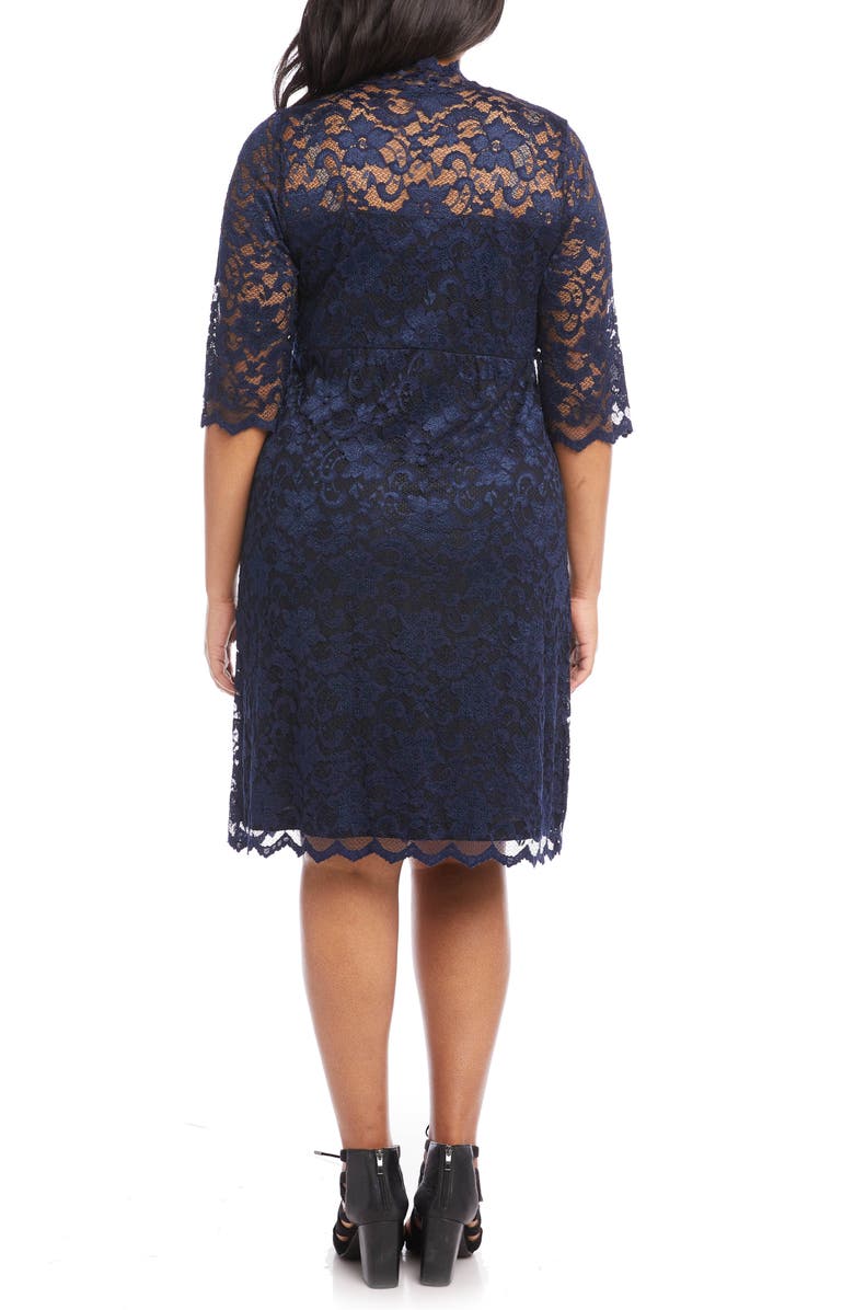 Karen Kane Scalloped Stretch Lace Dress, Alternate, color, Navy