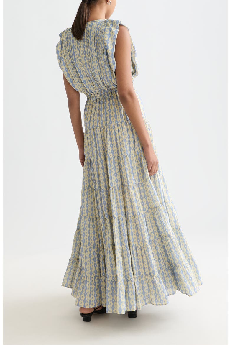 Abstract Print Tiered Cotton Blend Maxi Dress, Alternate, color, CACTUS STRIPE PLACED RAFFIA