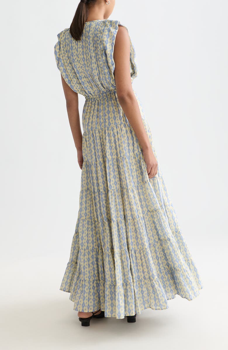 Scotch & Soda Abstract Print Tiered Cotton Blend Maxi Dress, Alternate, color, Cactus Stripe Placed Raffia