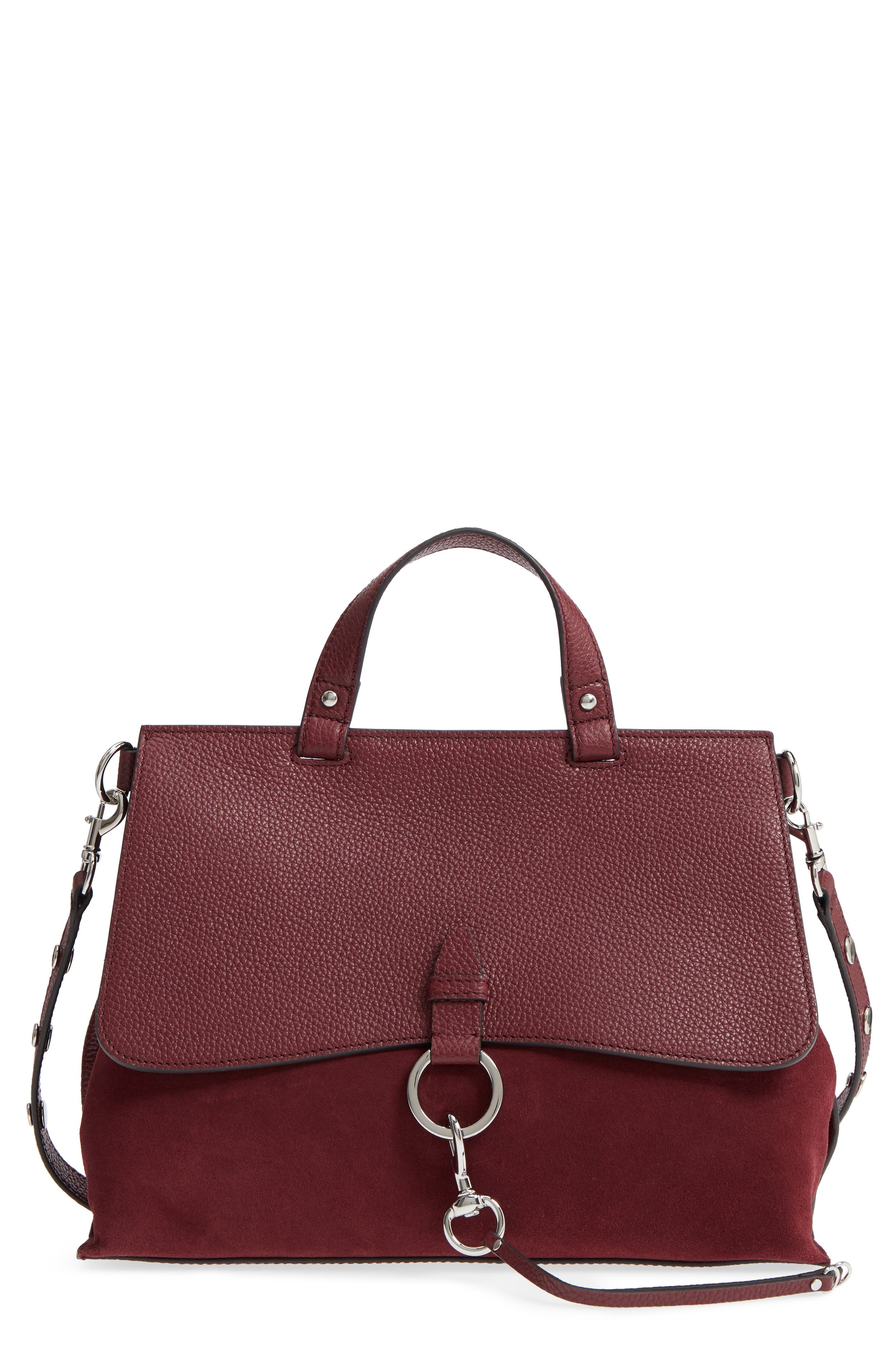 Medium Keith Suede & Leather Satchel, Main, color, ACAI