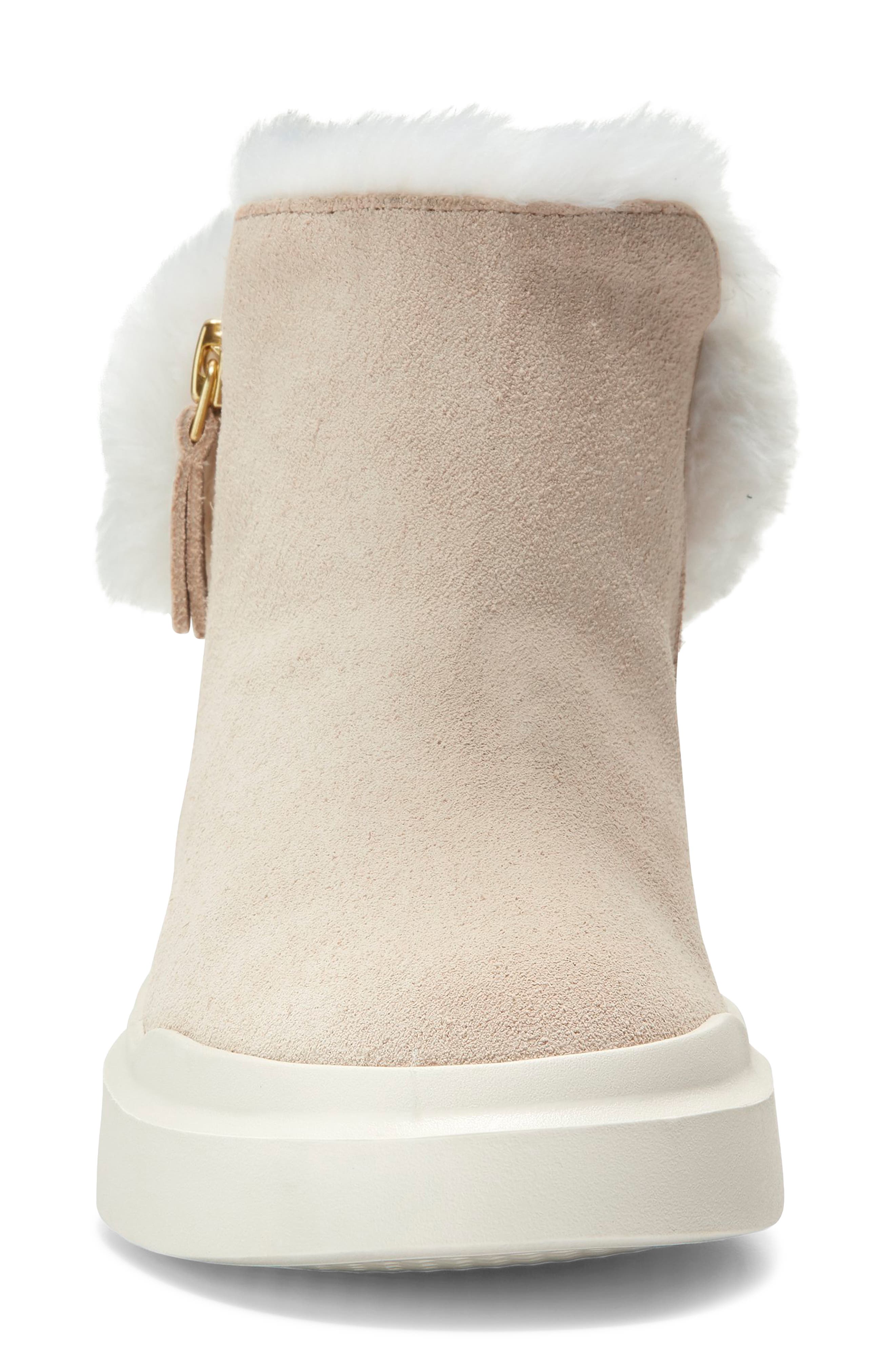 Grandpro Rally Faux Fur Trim Bootie, Alternate, color, BEIGE SUEDE/ FAUX SHEARLING WP