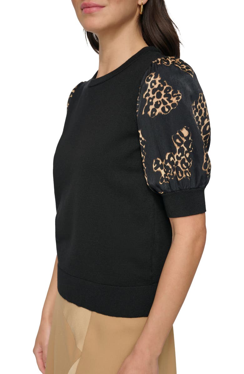 DKNY Mixed Media Puff Sleeve Sweater, Alternate, color,
