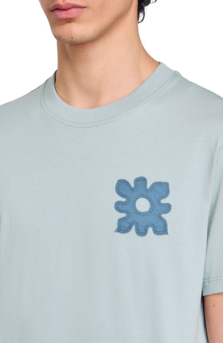 SANDRO T-shirt with flower detail, Alternate, color, Chambray