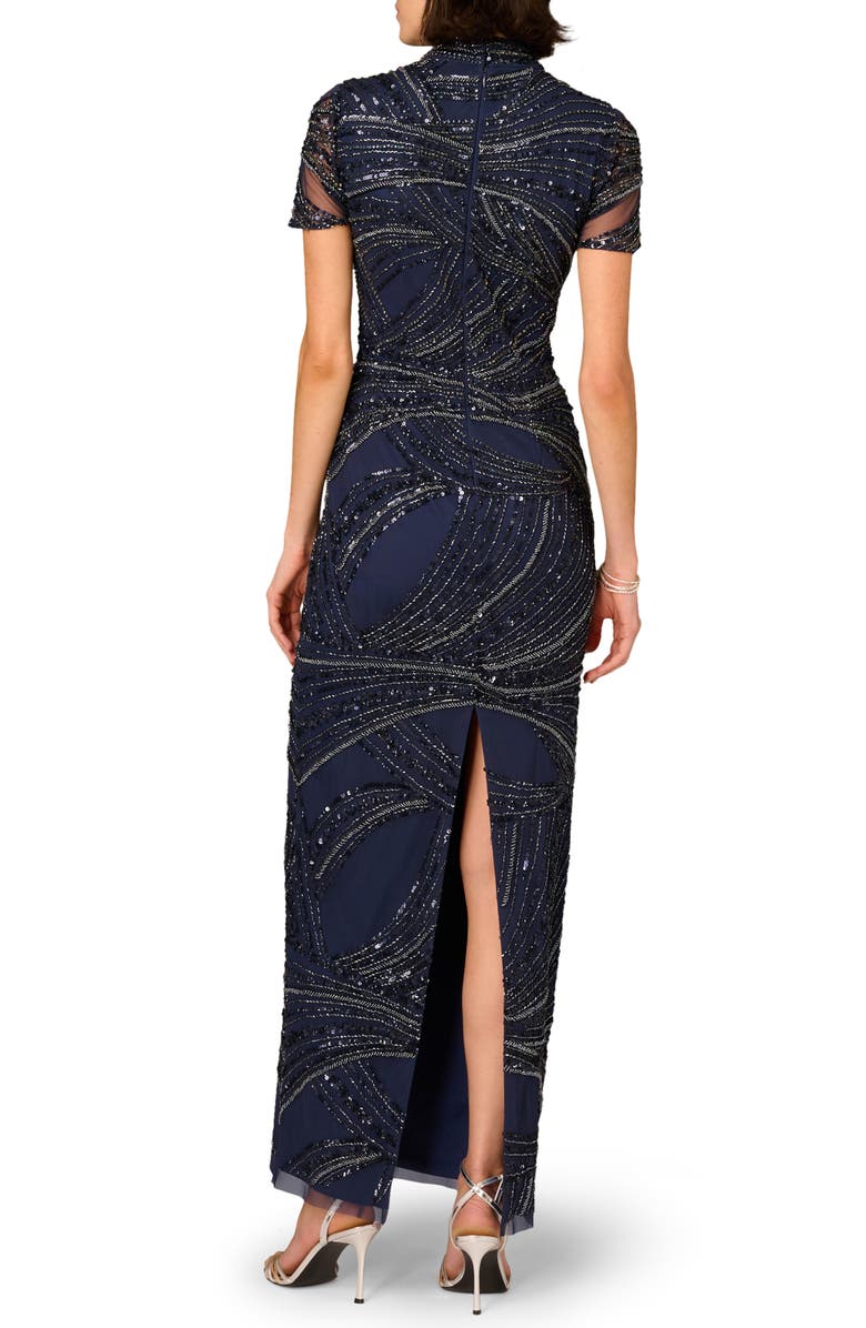 Aidan Mattox Beaded Short Sleeve Gown, Alternate, color,