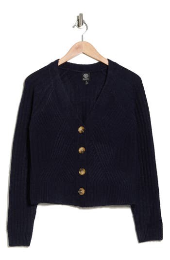 Bobeau V-neck Button Front Crop Cardigan In Blue