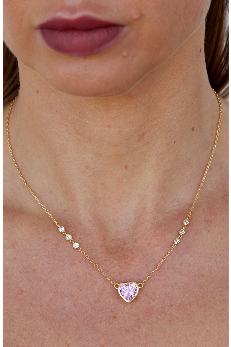 Bezel Set CZ Heart Pendant Necklace, Alternate, color, YELLOW