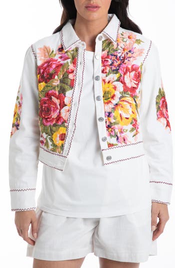 Talisman The Label Sequin Floral Crop Cotton Jacket In Black