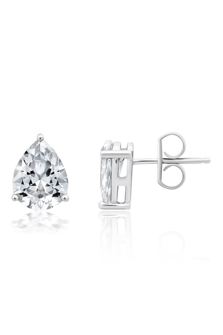 Pear Cut Cubic Zirconia Stud Earrings, Main, color, PURE PLATINUM/ CLEAR STONE
