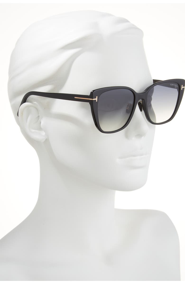 TOM FORD 57mm Cat Eye Sunglasses, Alternate, color, Shiny Black / Gradient Smoke