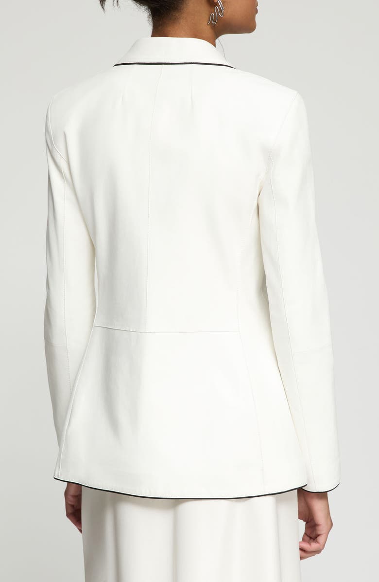 Lafayette 148 New York Glove Piped Lambskin Leather Blazer, Alternate, color, White