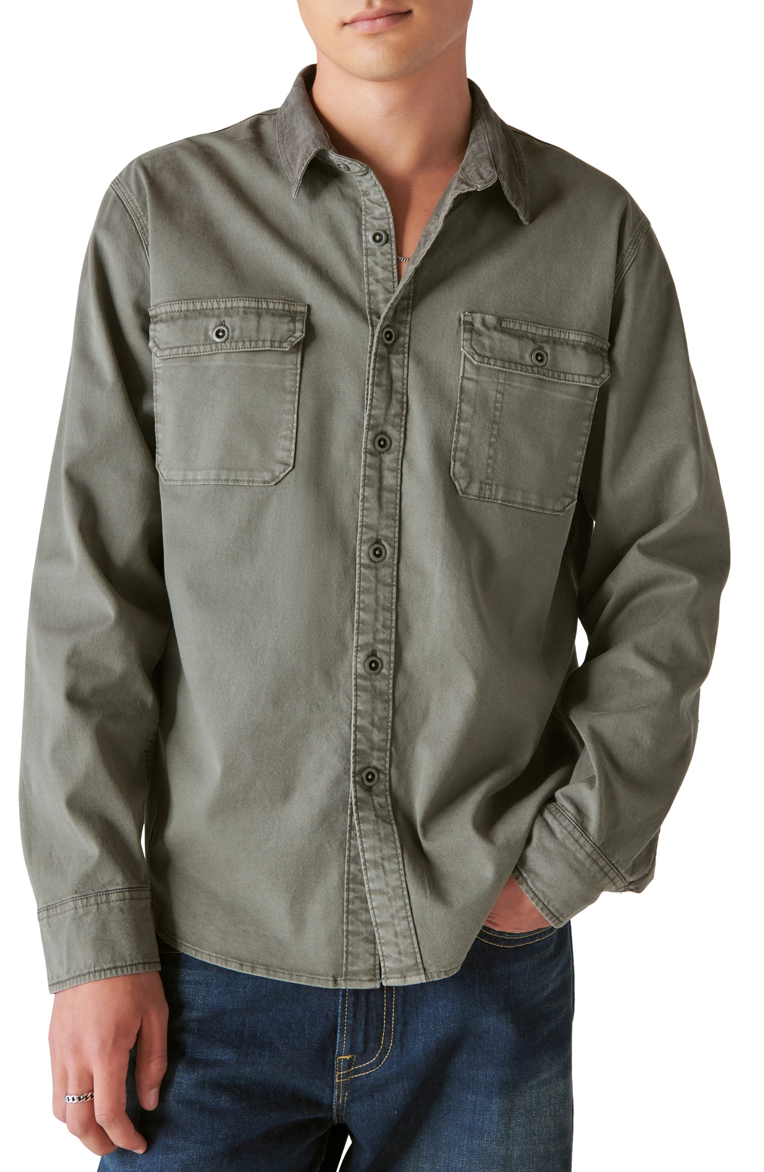 Lucky Brand Washed Corduroy Collar Workwear Button-Up Shirt (Men ...