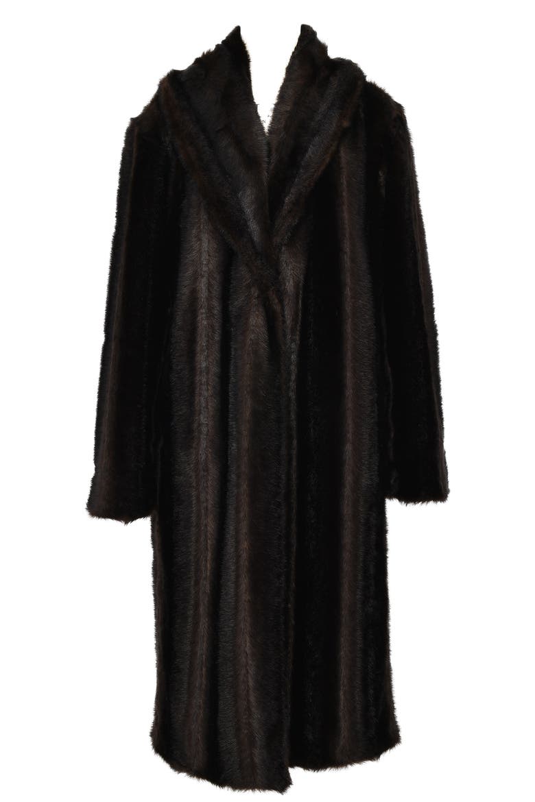 Callie Long Faux Fur Coat, Alternate, color, DARK BROWN