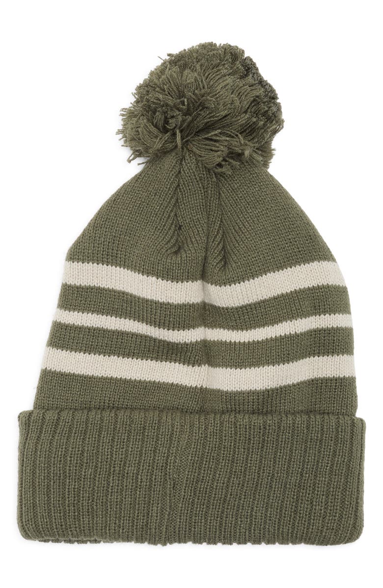 Rainforest Stripe Pom Knit Beanie, Alternate, color, Olive Green Hthr Combo