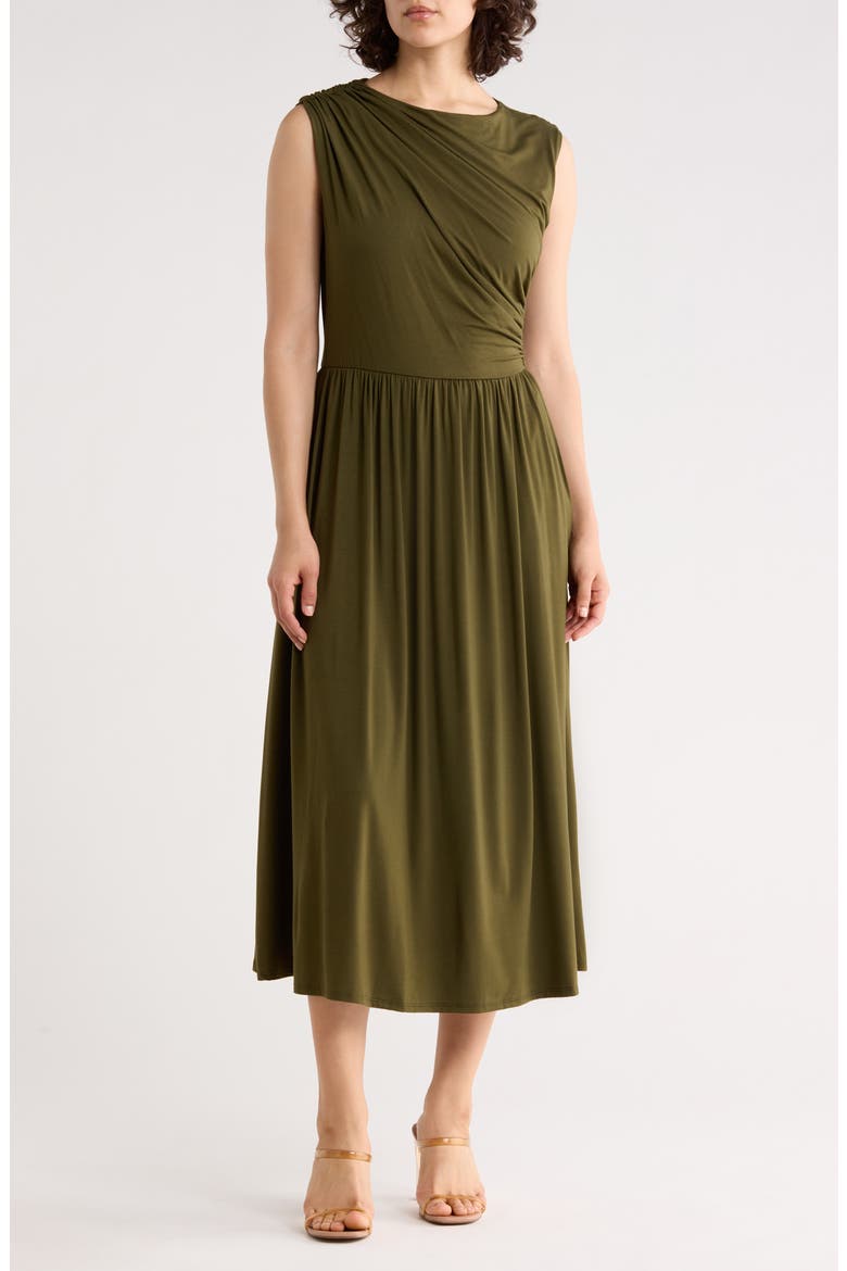 Ruched Sleeveless Midi Dress, Main, color, OLIVE GREEN