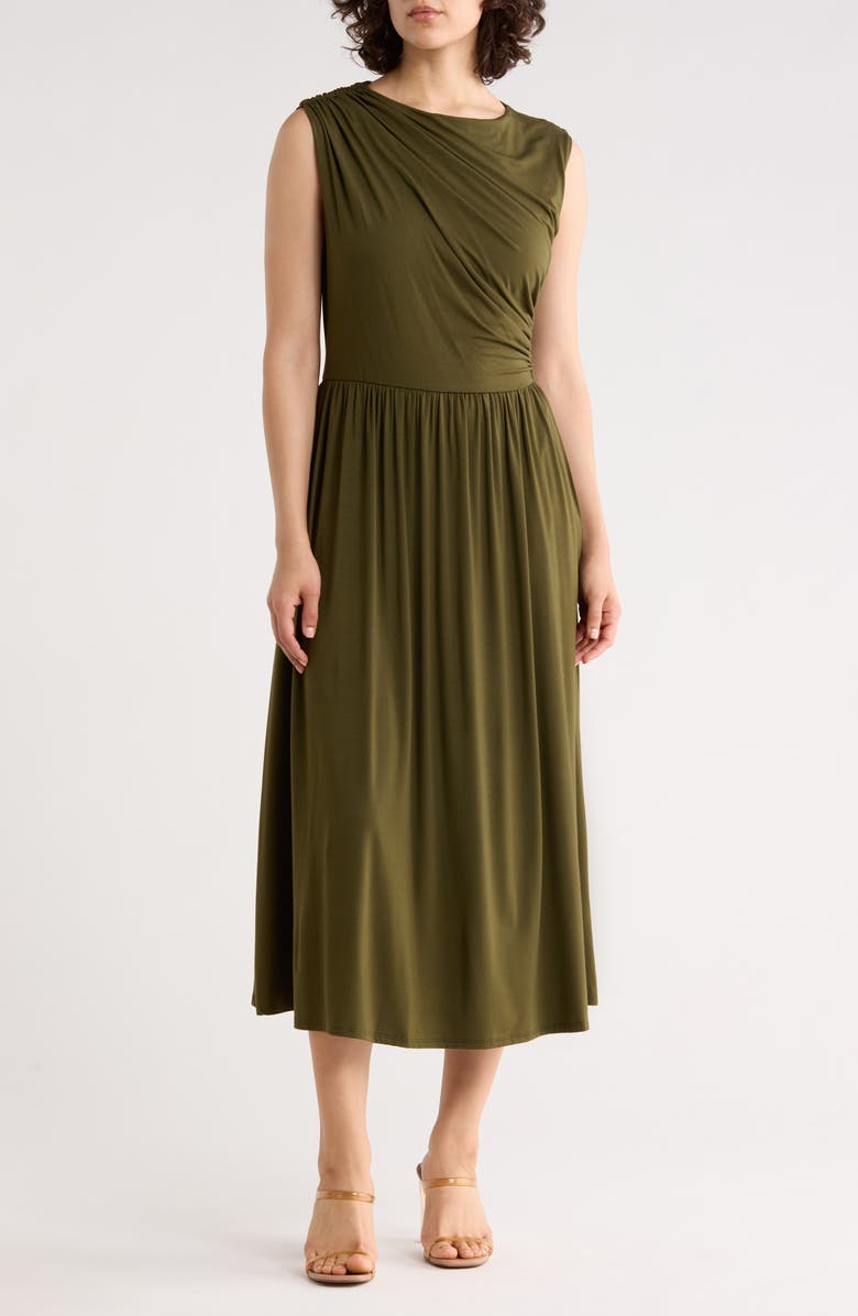 WEST K Ruched Sleeveless Midi Dress, Main, color, Olive Green
