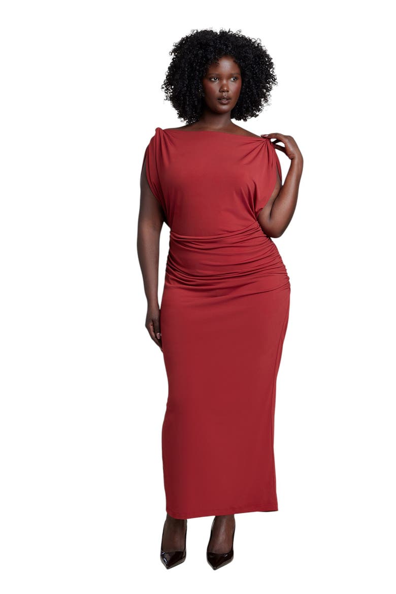 Shoulder Knot Knit Midi Dress, Main, color, SUN DRIED TOMATO
